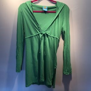 Green long sleeve beach cover up with hood